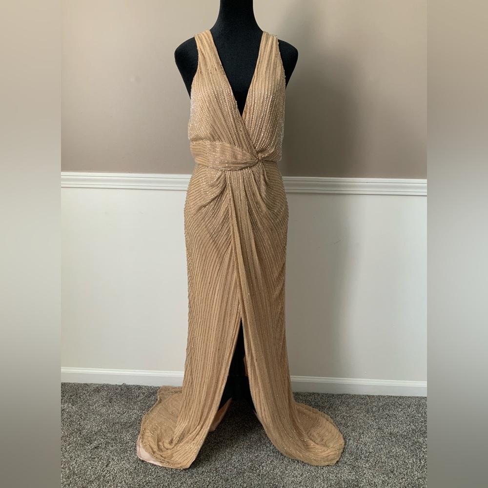 Parker Black Gold Beaded Backless Dress
